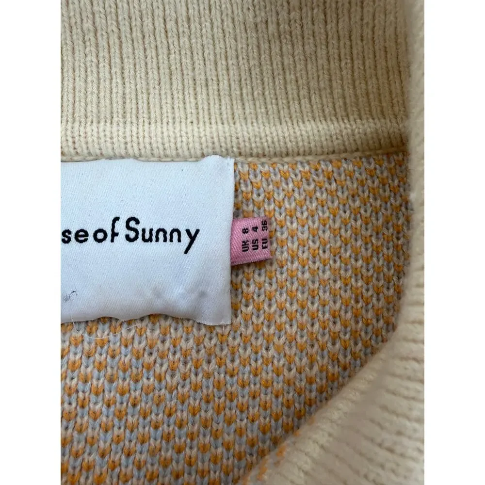 House of Sunny Day Tripper Jacquard Orange/Yellow Cardigan Size US 4 - Picture 5 of 14